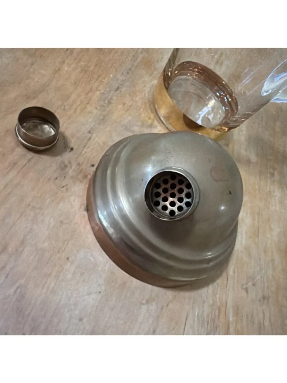 Art Deco Mid Century Cocktail Shaker With Applied Handle and Gold Trim